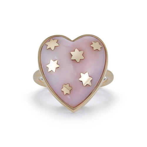 Gold Pink Opal Heart Ring