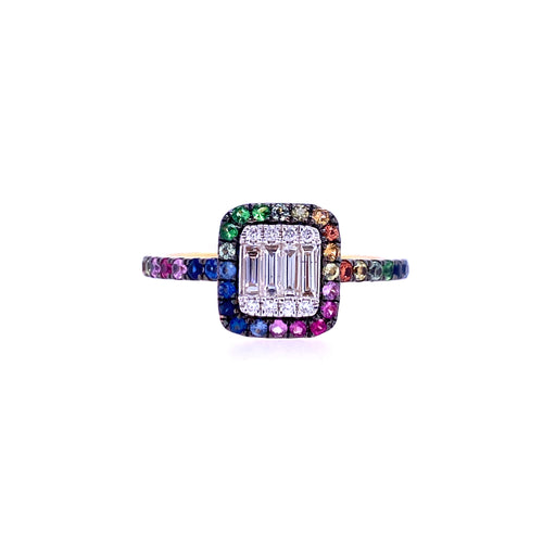 Rainbow Multi Color Sapphire & Diamond Ring