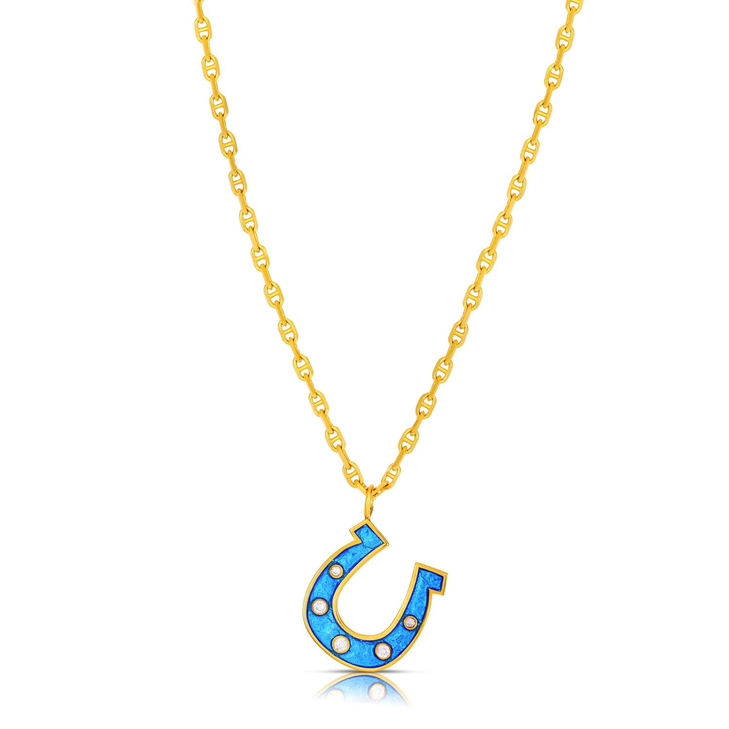 Horseshoe Blue Enamel Necklace