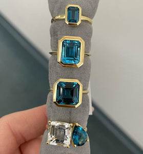 Swiss Blue Emerald Cut Ring