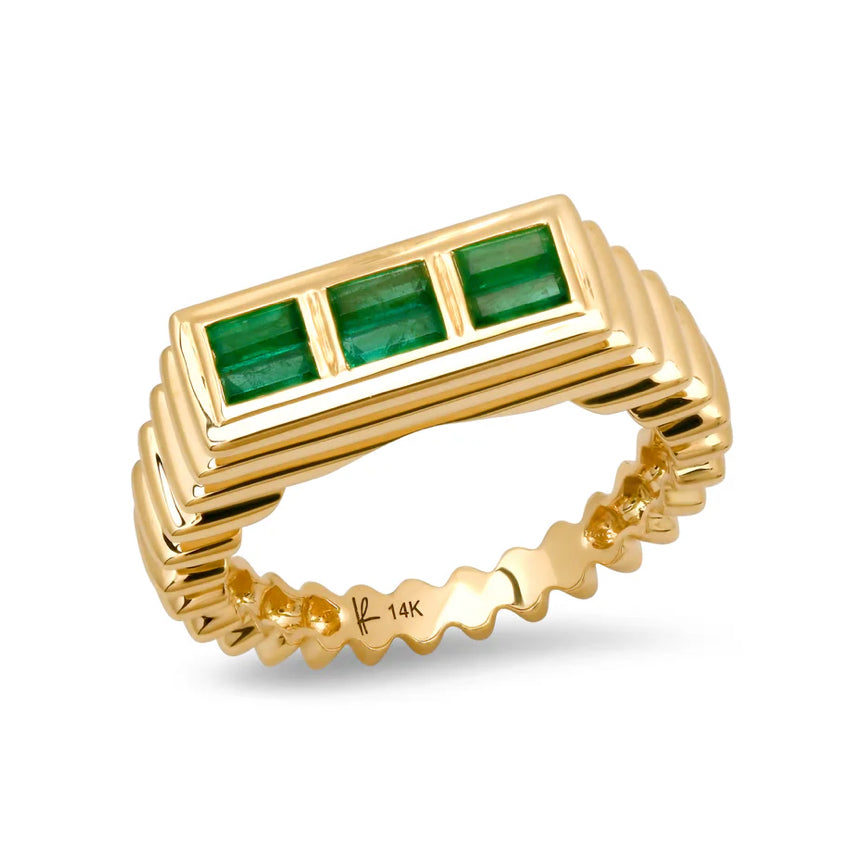 Fluted Colorblock Ring in Emerald