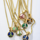 Mini Peace Necklace in Malachite and Diamond