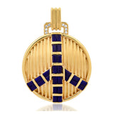 Midsize Peace Pendant in Ribbed Gold and Lapis