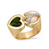 Peace and Love Ring in White Onyx and Chrome Tourmaline