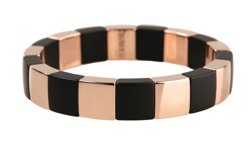 Rose Gold Overlay and Matte Black Ceramic Stretch Bracelet