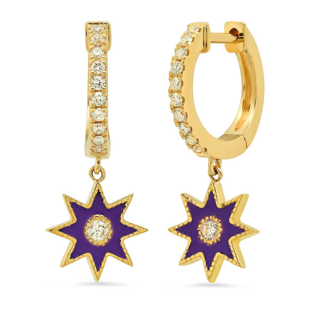 Purple Enamel Star Drop Diamond Huggies