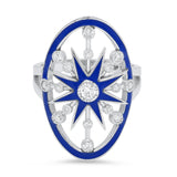 White Gold Blue Enamel Star Shield Ring