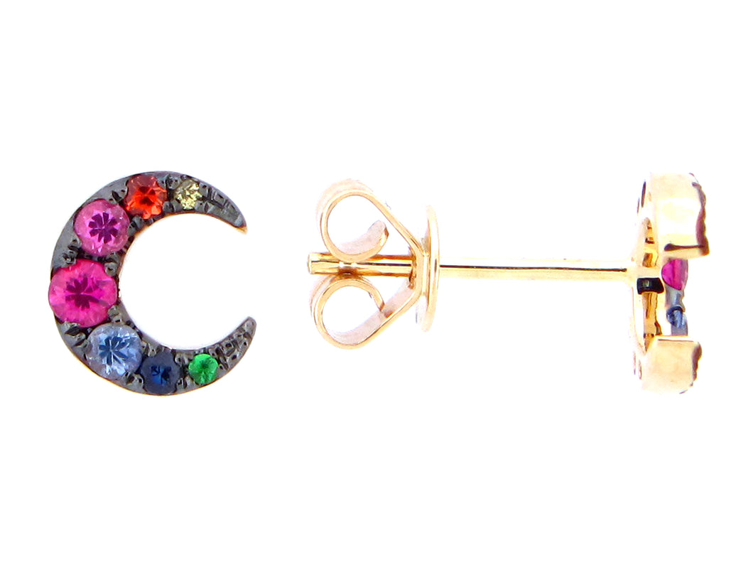 Gold Crescent Moon Rainbow Earring