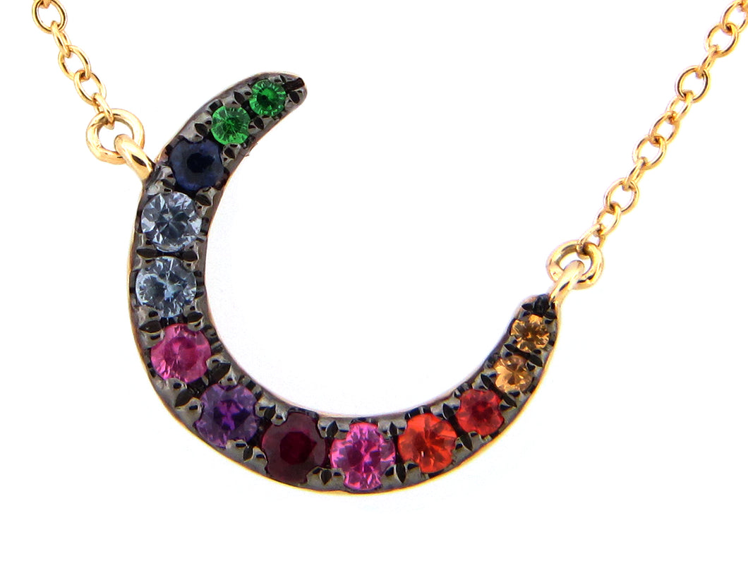 Gold Crescent Moon Rainbow Necklace