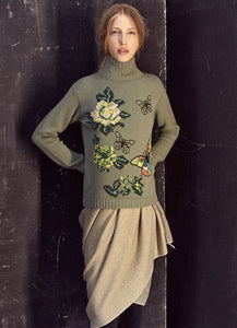 Essential Mock Neck Embroidered Cashmere Sweater