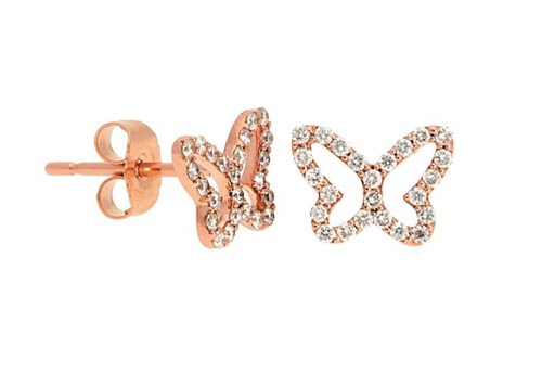 Pave Butterfly Rose Gold Studs