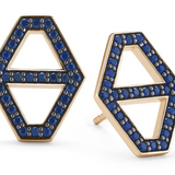 KEYNES 18K MEDIUM SIGNATURE HEXAGON SAPPHIRE STUD EARRINGS
