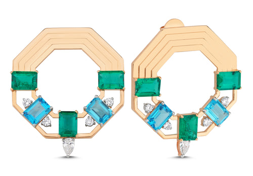 Mirror Blue Topaz & Green Quartz Diamond Earring