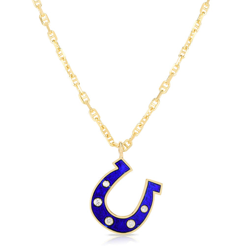 Horseshoe Blue Enamel Necklace