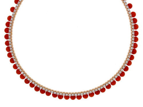 Coral Diamond Yellow Gold Necklace