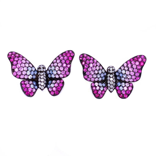 Ombré Pink Sapphire & Diamond Butterfly Earrings