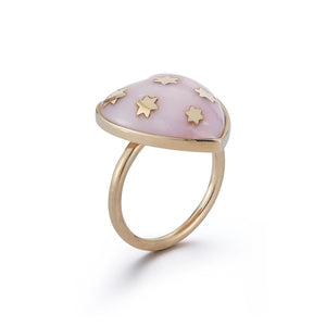 Gold Pink Opal Heart Ring